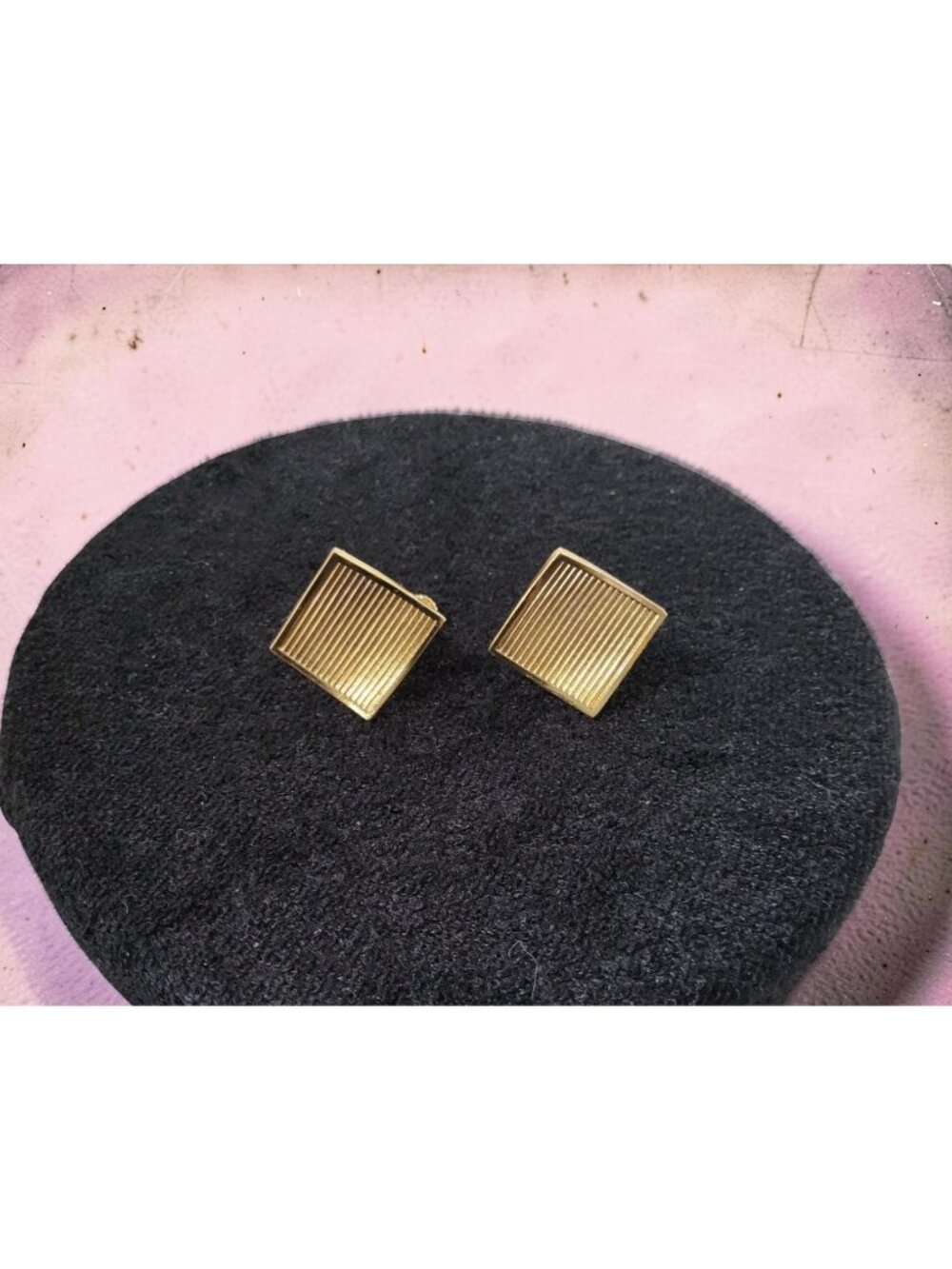Vintage Napier Screw Back Ribbed Concave gold square earrings